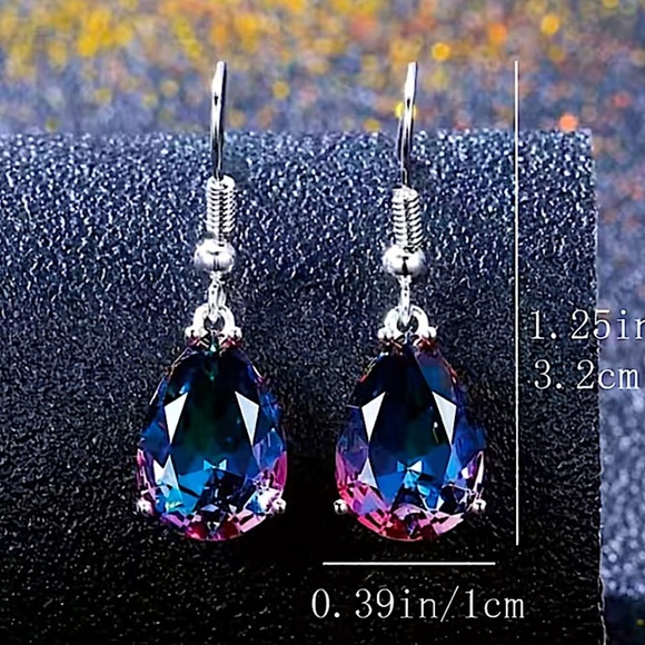 Silver Amethyst Pink Crystal Drop Dangle Boho Handmade Earrings - Picture 4 of 5